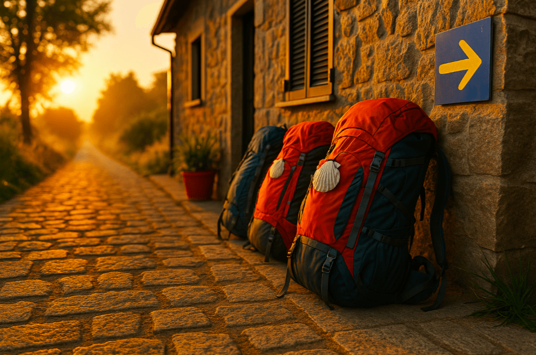 Mochilas listas para el traslado en el Camino de Santiago